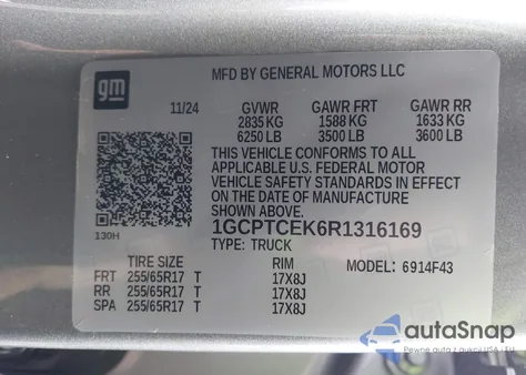 2024 Chevrolet Colorado 4Wd Lt z USA, uszkodzony, nr VIN 1GCPTCEK6R1316169